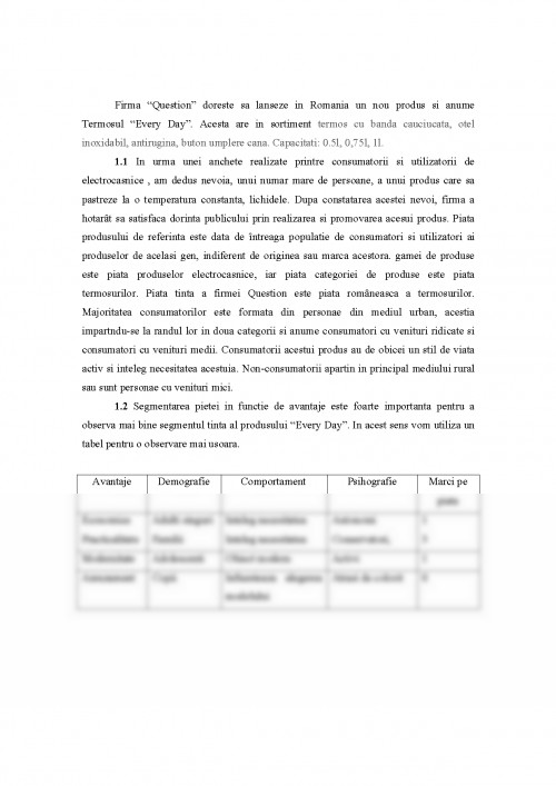 Produsul Referat: Proiect piață pentru produsul - termos (#138062)