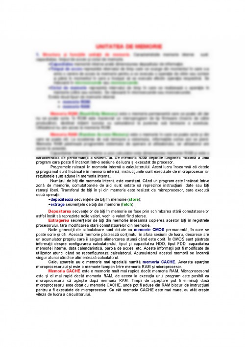 Referat: Unitatea de memorie - structurăa roma rama cache (#340972)