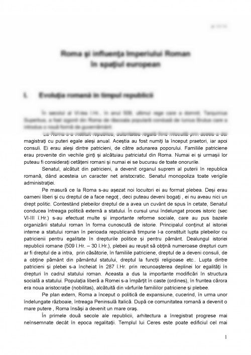 Referat: Roma și influența Imperiului Roman în spațiul European (#349290)