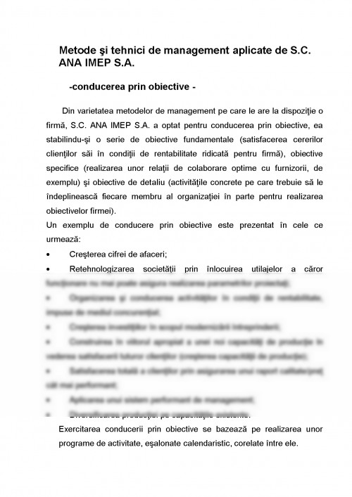 Referat: Metode și Tehnici de Management Aplicate de SC ANA IMEP SA ...