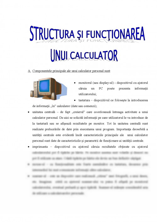 Referat: Structura și funcționarea unui calculator (#354459)