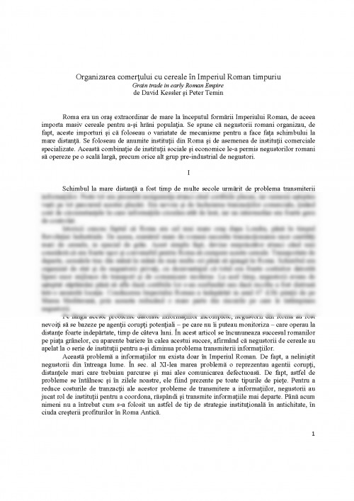 Referat: Organizarea Comerțului cu Cereale în Imperiul Roman (#380276)